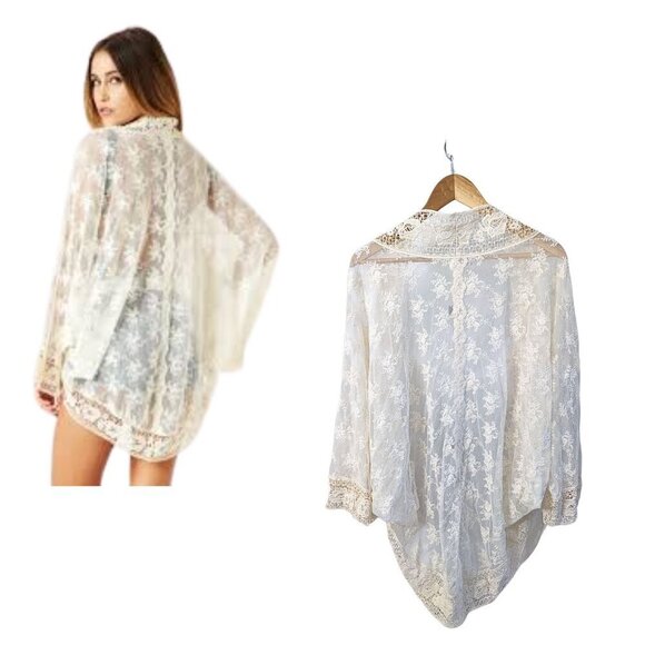 Revolve NIGHTCAP by Carissa Rene Ivory Lace Kimono Cardigan Size 1/XS - Picture 7 of 8